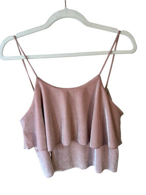 Another Story Blush Pink Velvet Ruffle Crop Cami Top Size XL Y2K Feminine